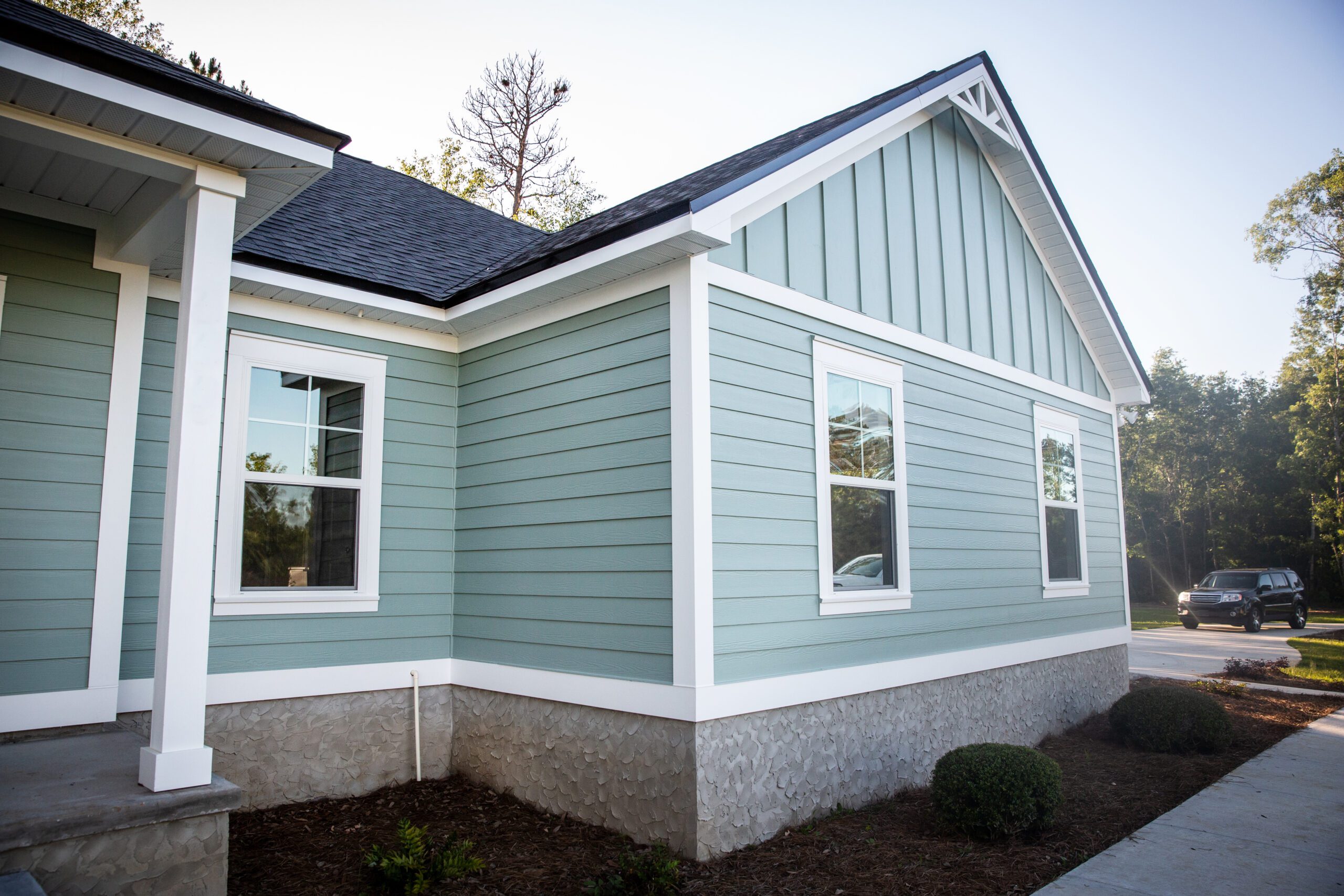 Front view of a brand new construction house